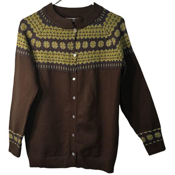 Misslook Sweater Womens Size M Brown Fair Isle Button Up Long Sleeve Cardigan - Picture 1 of 9